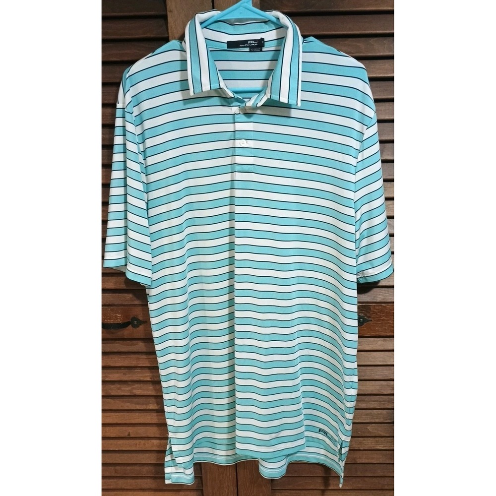 RLX Ralph Lauren Men's Performance Polo Shirt Size XL Blue Stripe Short‎ Sleeve
